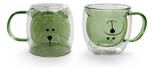 Taza De Vidrio Con Diseño De Osito Verde Doble Pared 280 Ml