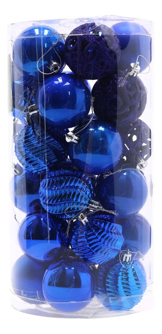 Set Esferas Navideñas lluvia Azul Rey 6 Cm Diseños Variados