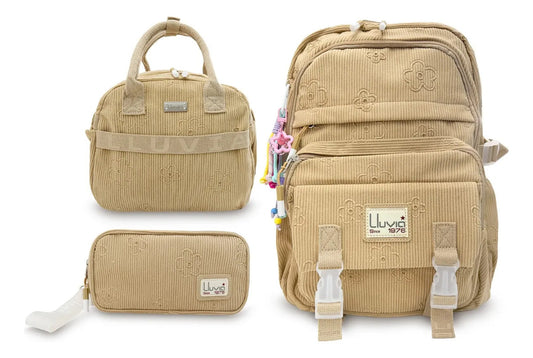Set Escolar Lluvia Beige con Diseño Floral Texturizado