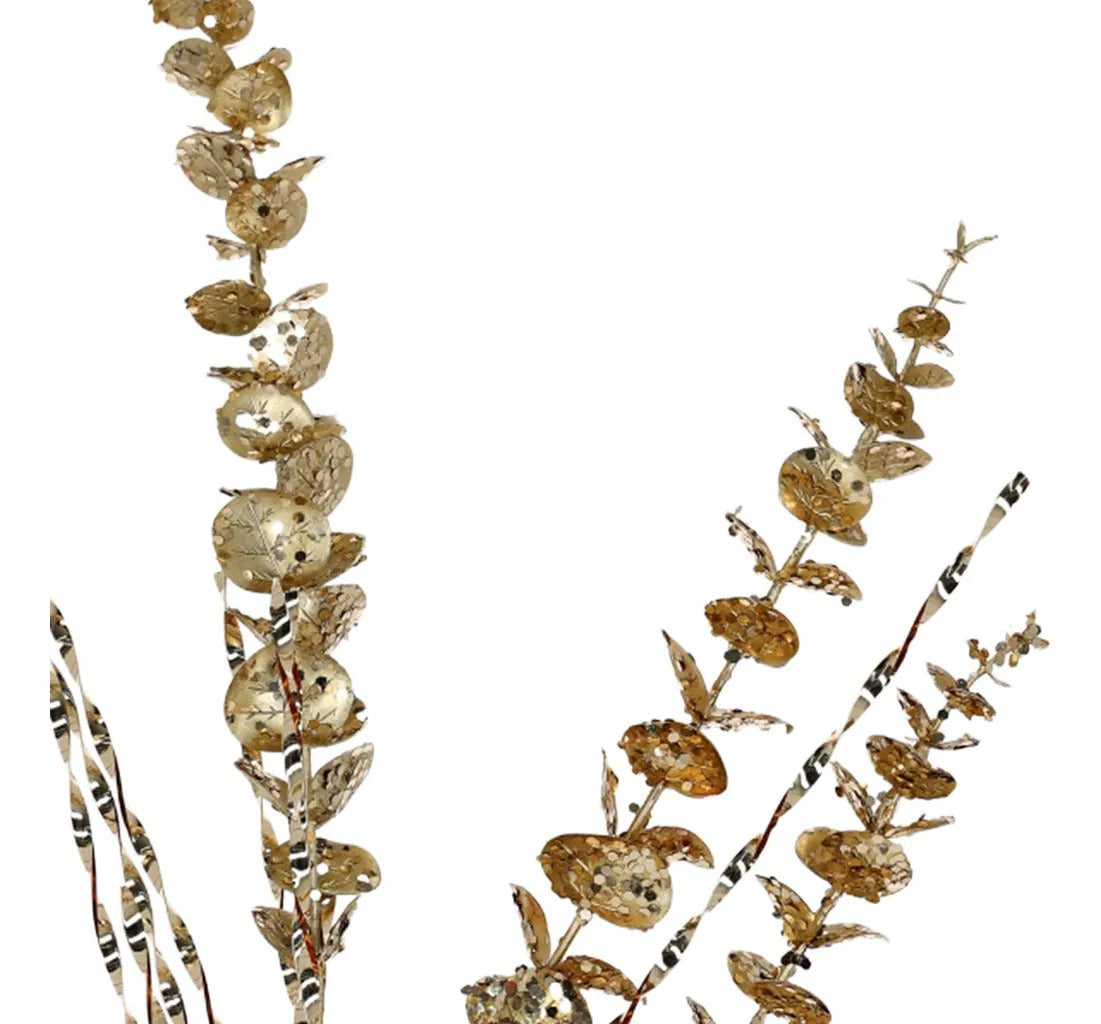 Vara Lluvia Hojas Efecto Cristal Dorado 78 cm