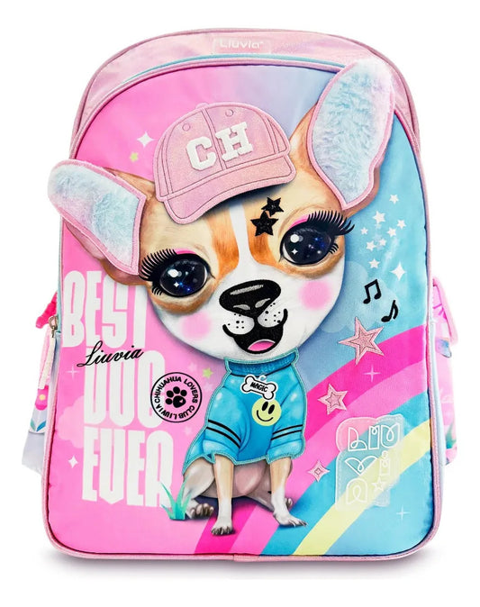 Set Mochila Lluvia Rosa Perrito Chihuahua Tres Piezas