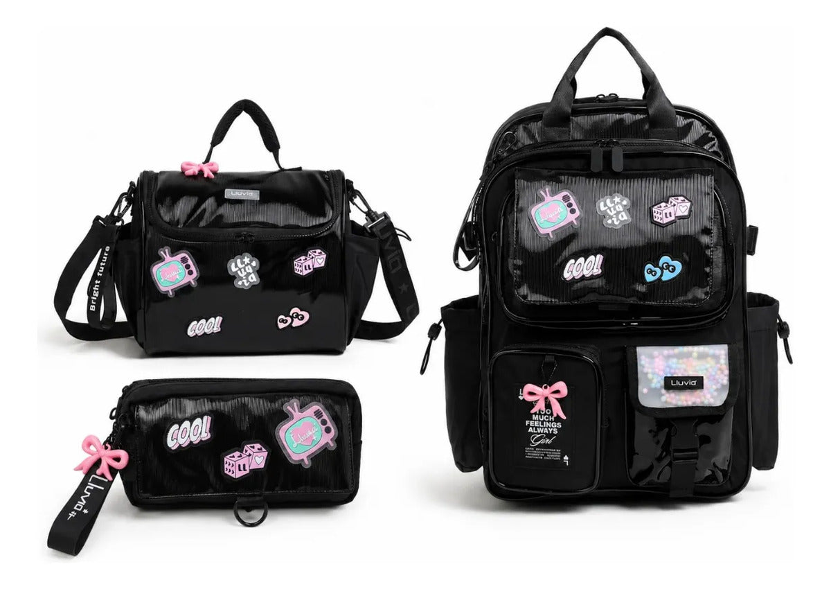 Set De Mochila Lluvia Cool Girl Con Parches Tres Piezas
