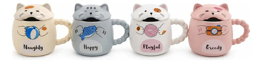 Taza Kawaii Gato Con Lengua Naughty Happy Playful 380 Ml