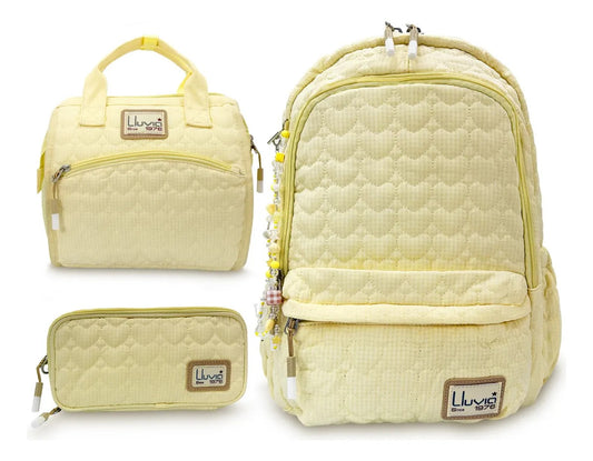 Set Escolar Lluvia Amarillo con Diseño de Corazones