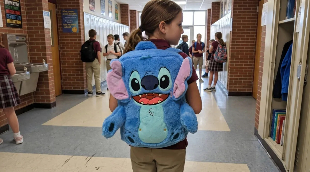 Mochila Afelpada Stitch Yadatex Con Bolsito Desmontable
