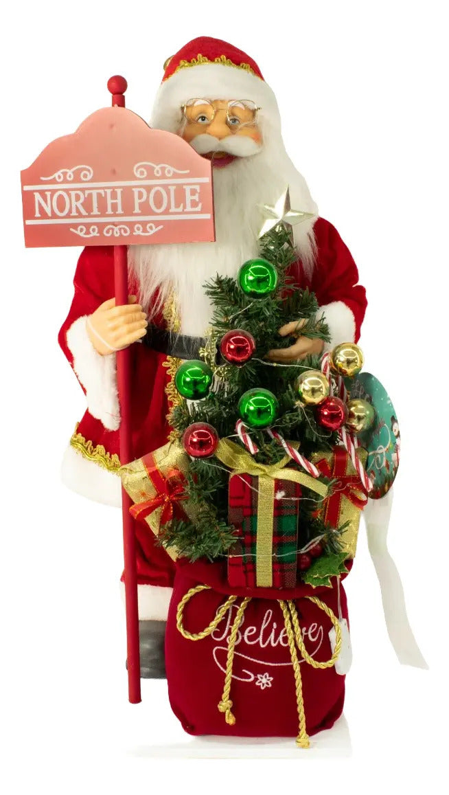 Santa Decorativo Con Árbol Y Letrero Navideño 65x10x15 Cm