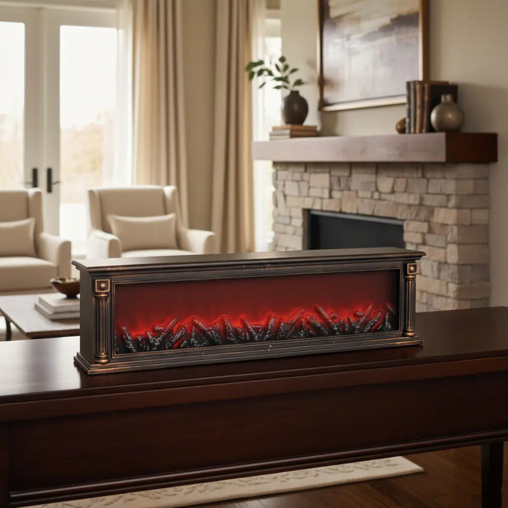 Chimenea Navideña Vintage Con Luz Cálida, Diseño Tradicional