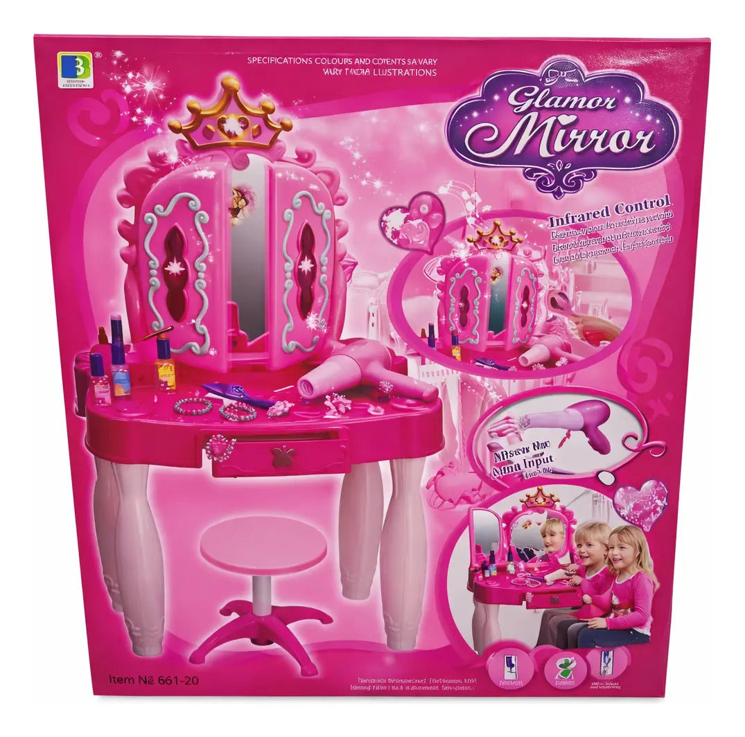 Tocador Infantil Glamour Mirror Con Varita Mágica 22 Piezas