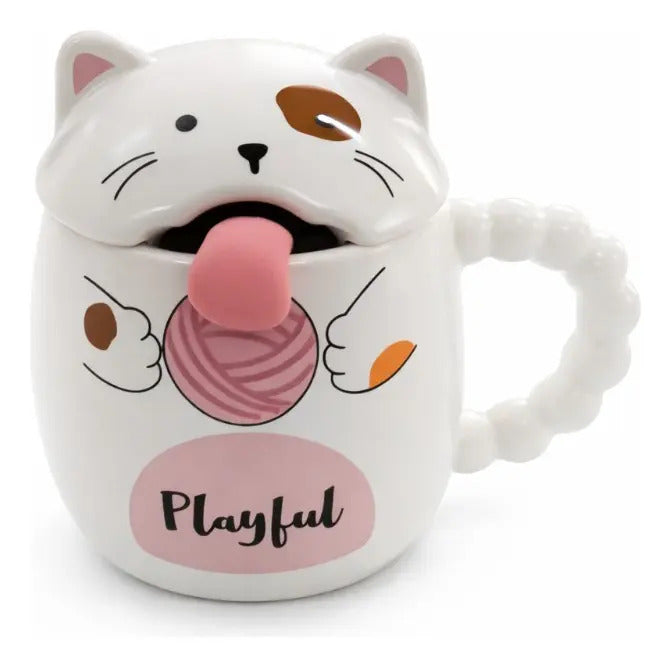 Taza Kawaii Gato Con Lengua Naughty Happy Playful 380 Ml
