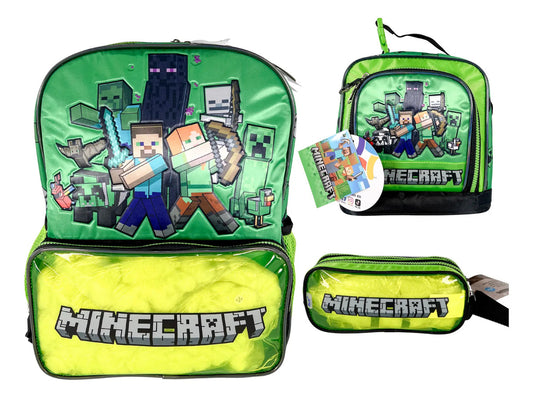 Mochila Primaria 3 Piezas Minecraft Aventuras Pixeladas