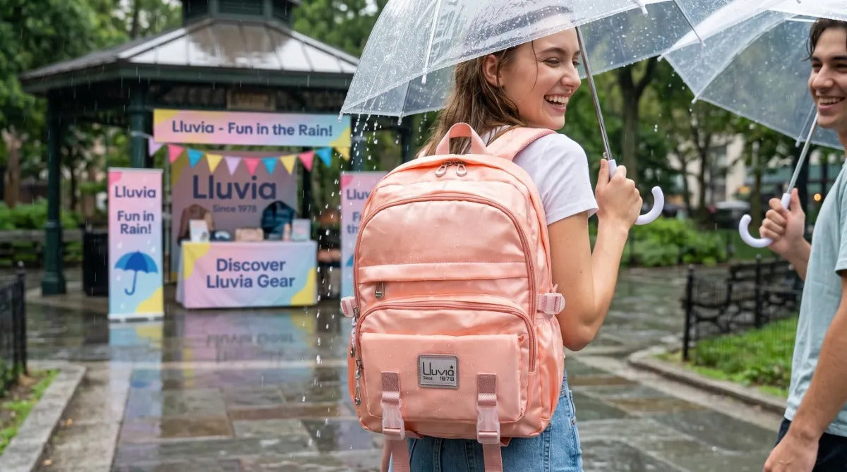 Mochila Escolar Lluvia Durazno Satinado 5 Compartimientos