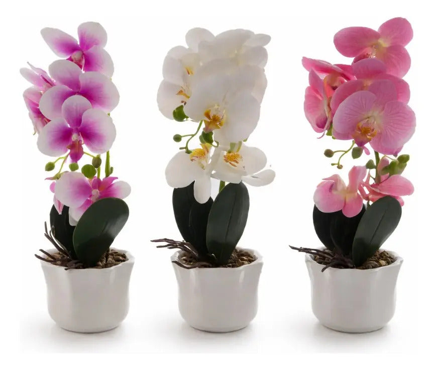 Orquídea Phalaenopsis Artificial En Maceta 3 Colores 42 Cm
