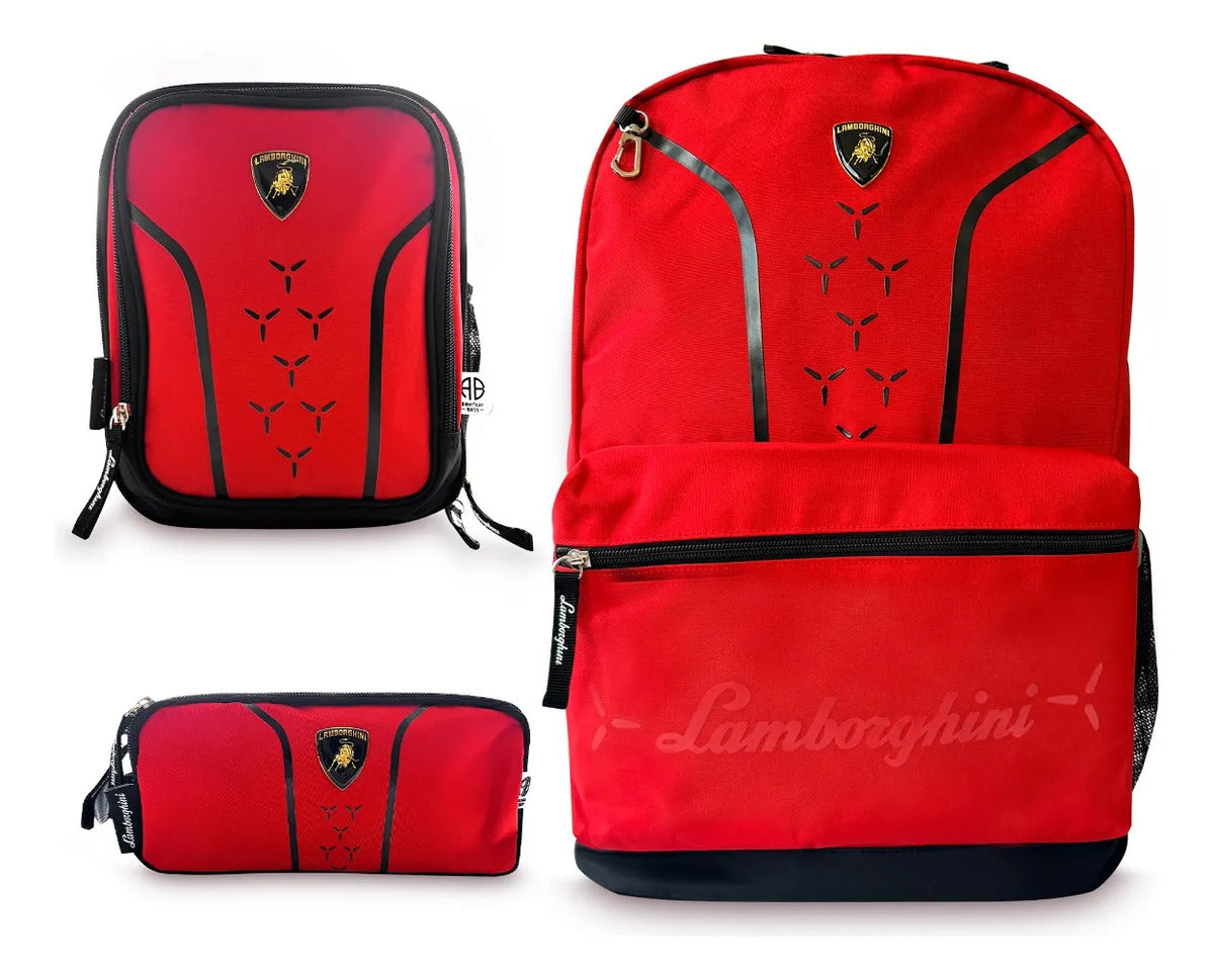 Set Escolar American Bags Rojo Lamborghini Tres Piezas