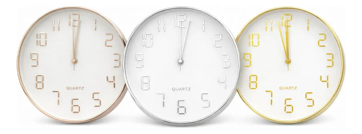 Reloj De Pared Elegante 30x4x30 3 Colores Dorado Rosa Plata