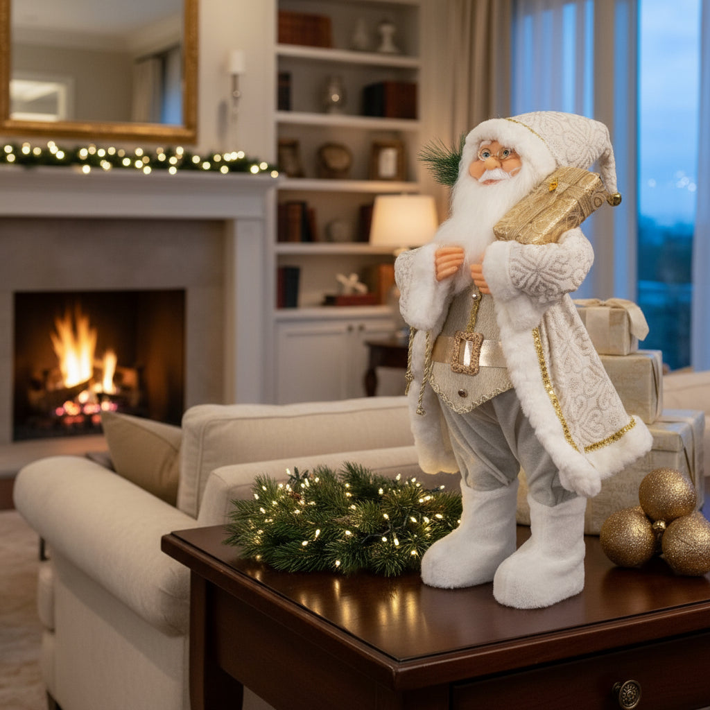 Santa Navideño Grande Elegante En Tonos Dorados 80x40x15 Cm