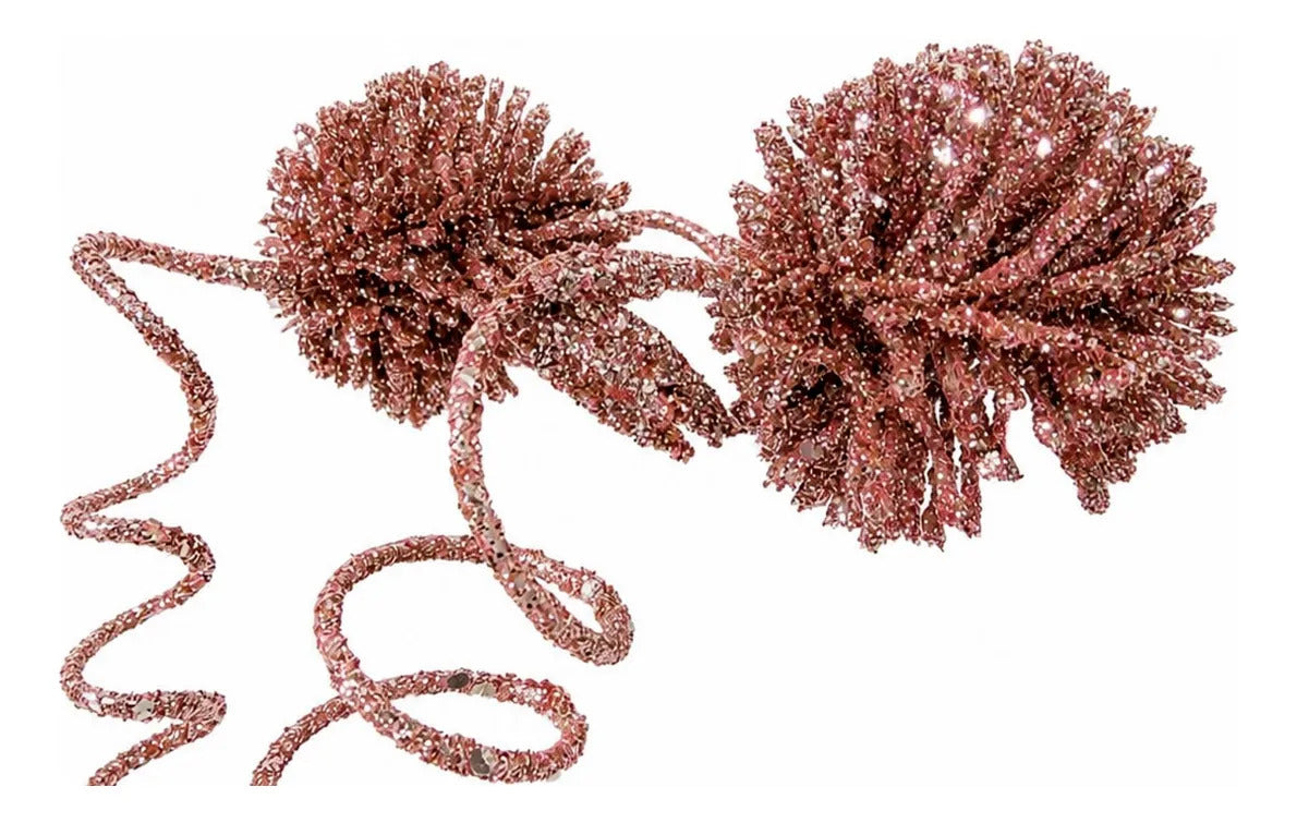 Rama Navideña Lluvia Cobriza Pompones y Espirales 60cm