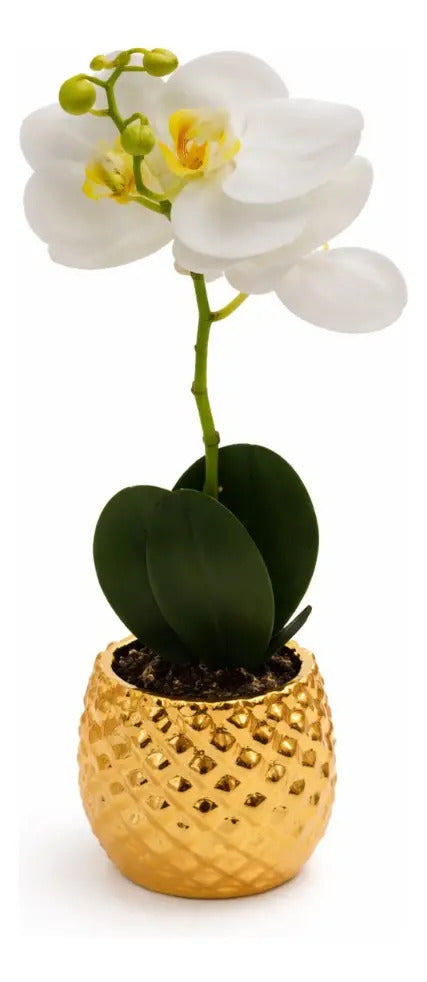 Orquídea Artificial Elegante En Maceta 4 Colores 36cm