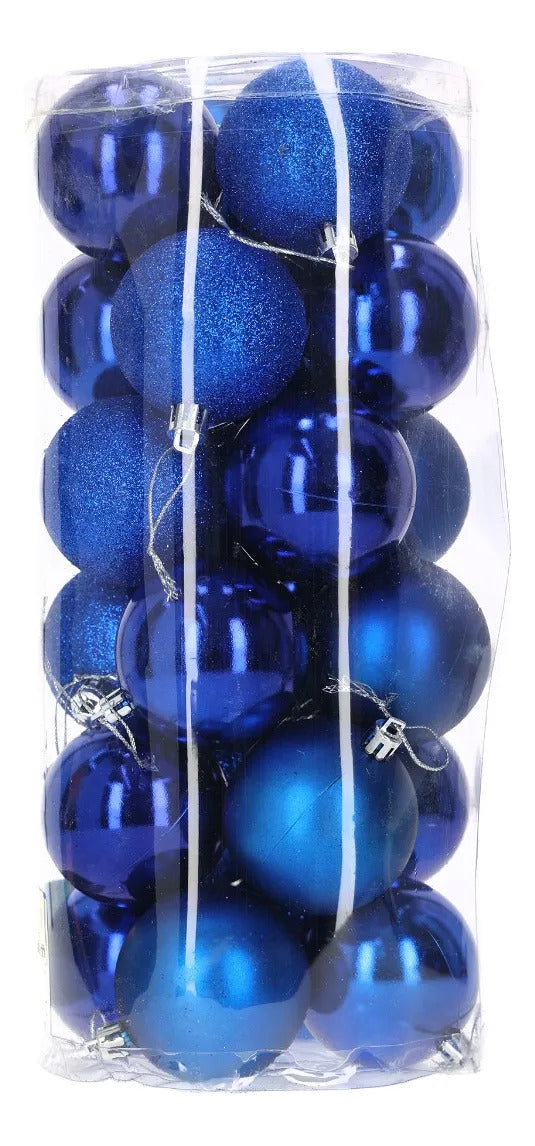 Set Esferas Lluvia Azul Rey 6 cm Glitter Satinado 30 Piezas