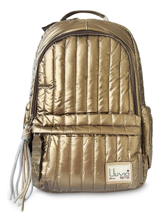 Mochila Juvenil Lluvia Dorada Champagne Diseño Acolchado