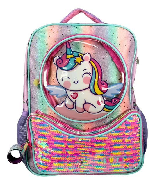 Mochila Primaria Set 3 Piezas Marca Lluvia Unicornio