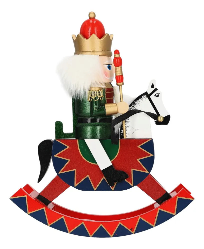 Cascanueces de Madera Caballo Mecedor Verde Azul Rojo 26 Cm