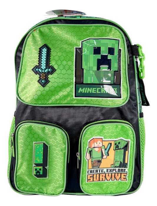 Paquete 3 Piezas Mochila Minecraft Ruz Verde Primaria
