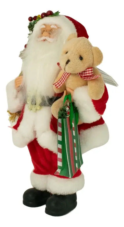 Santa Decorativo Con Osito Y Regalos Lluvia 30x13x10 Cm