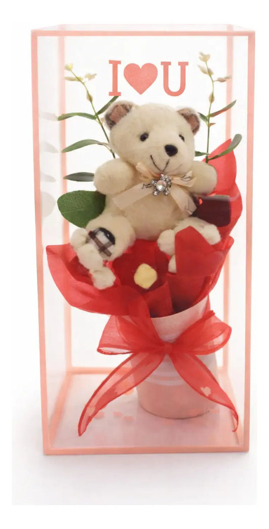 Detalle Romántico Con Flores Tejidas Infinitas Y Mini Oso