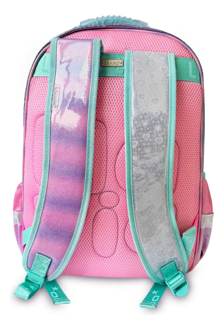 Mochila Escolar Lluvia Multicolor Gatitos con Spinner