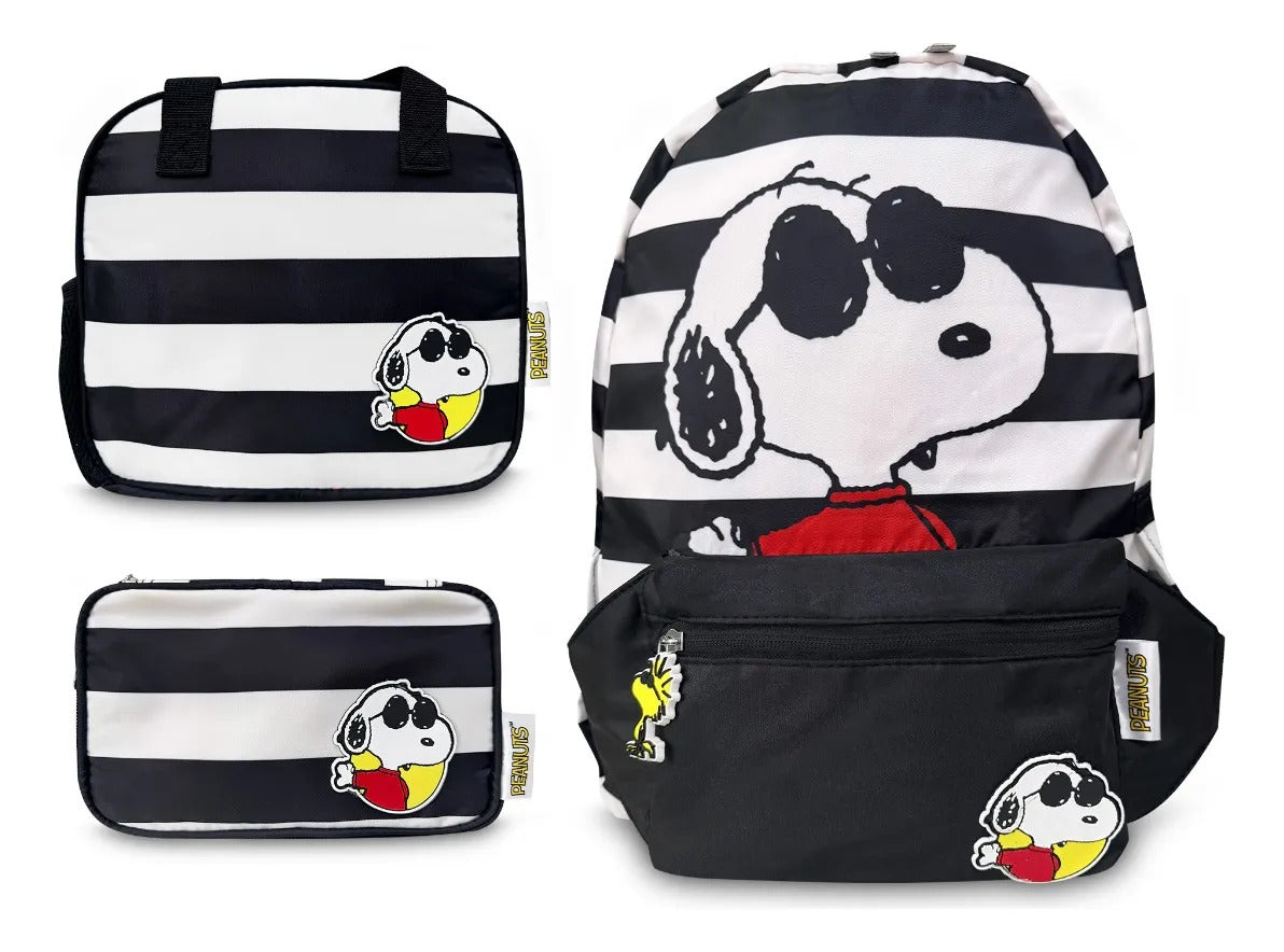 Set Escolar Yadatex Negro 3 Piezas Snoopy Canguro