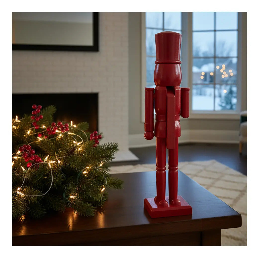 Cascanueces Rojo Navideño De Madera 2 Piezas 26x7x7