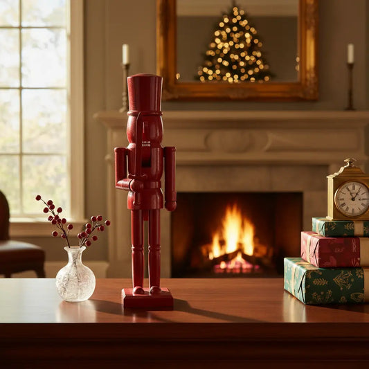 Cascanueces Rojo Navideño De Madera 2 Piezas 26x7x7