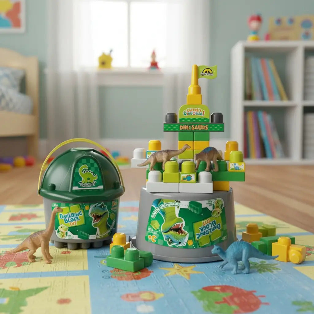 Cubeta De Bloques Candy Toys Con Figuras De Dinosaurios
