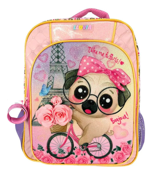Mochila Primaria Set 3 Piezas Marca Lluvia Perrito Pug