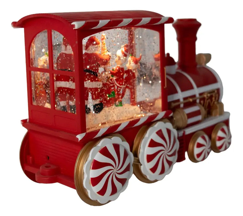 Lámpara Navideña Tren Con Santa Y Duendes 21x25x8 Cm