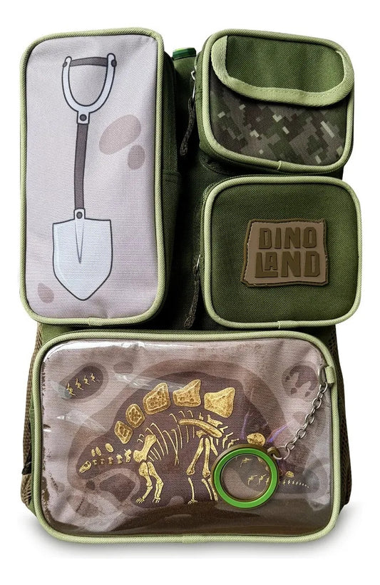 Mochila Escolar Chenson Verde Militar Dinosaurio T-Rex