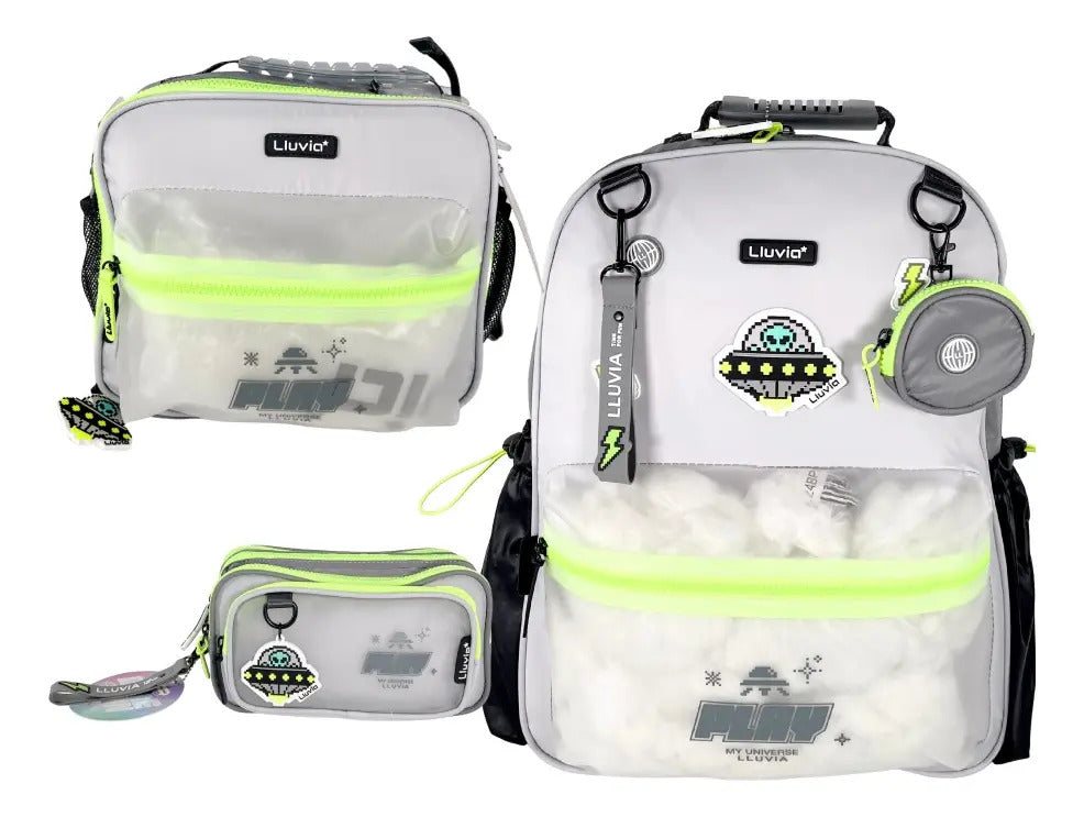 Paquete Mochila 3 Piezas Marca Lluvia Gris Ovni Primaria