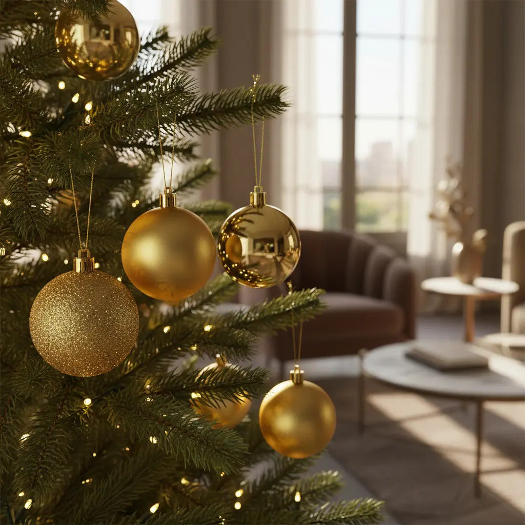 Esferas Doradas Clásicas 6 Cm Para Árbol De Navidad Lluvia