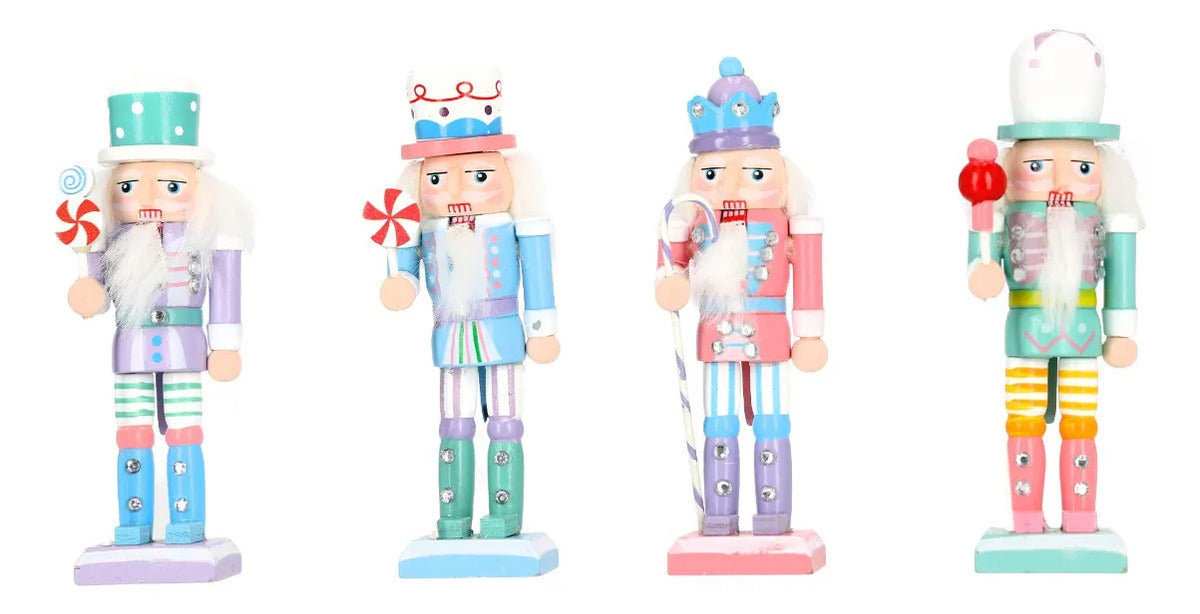 Set Cascanueces Navideños Candy Land Colores Pastel 9 cm