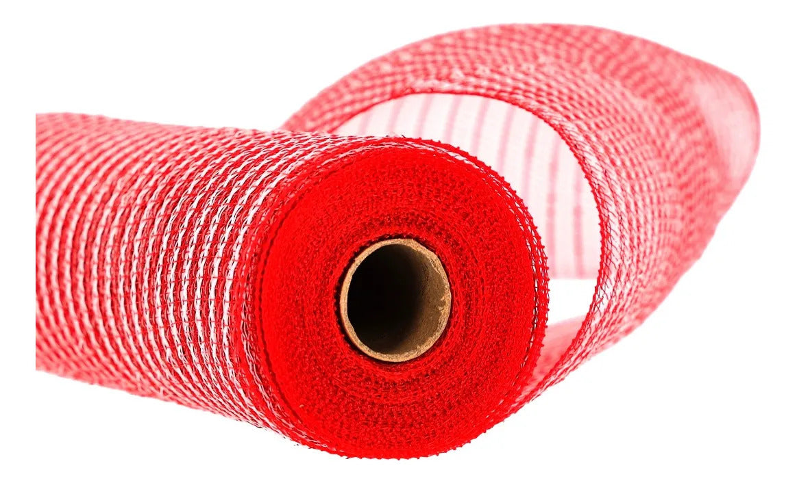 Rollo De Malla lluvia Roja Con Franjas Blancas 26 Cm x 5 cm