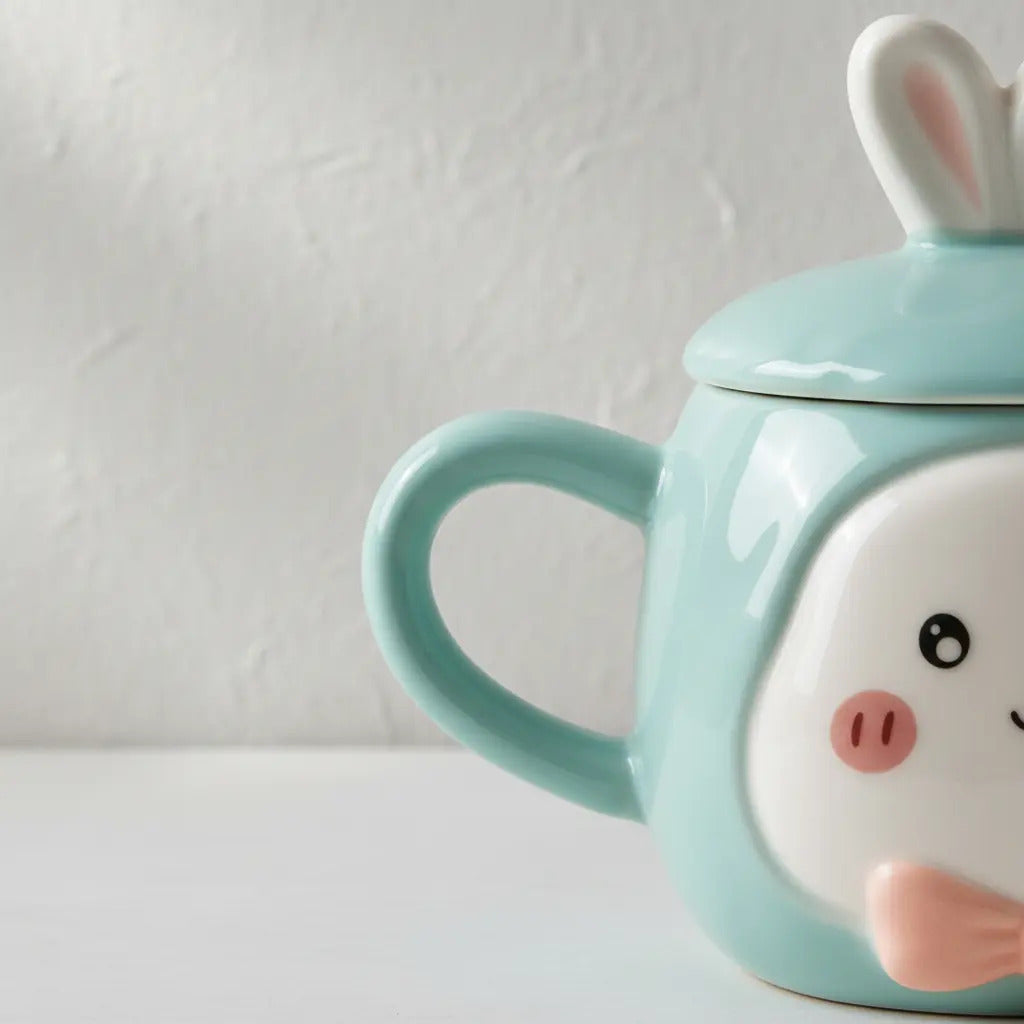 Taza Decorativa Conejo Pastel Con Orejas Y Moño 380 Ml
