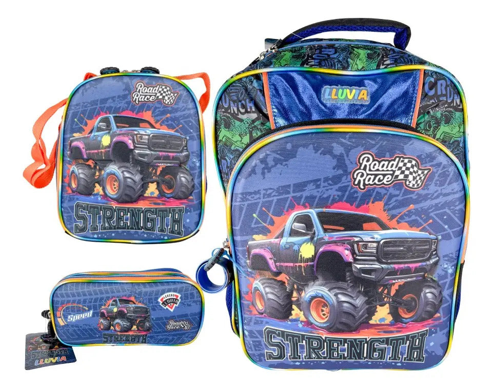 Mochila Primaria 3 Piezas Marca Lluvia Monster