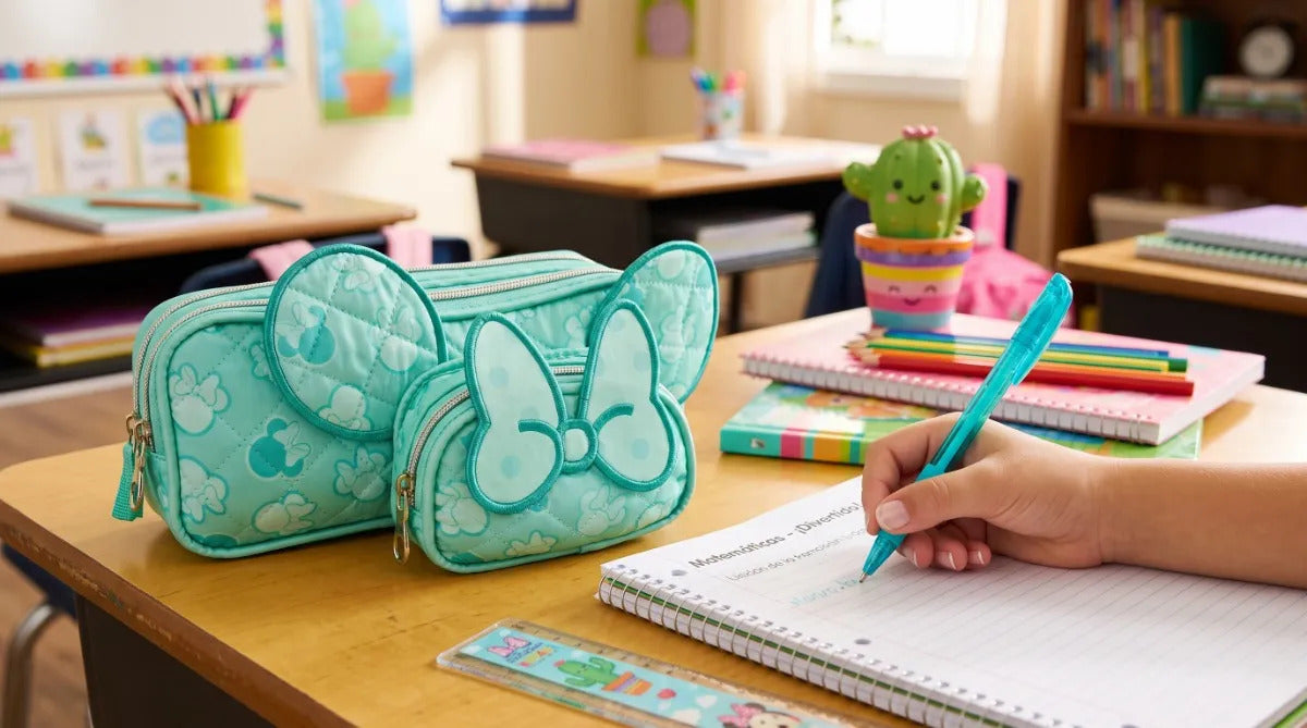 Lapicera Escolar Ruz Minnie Verde Menta Compartimientos
