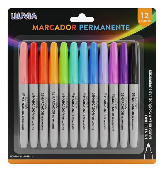 Marcadores Permanentes Lluvia 12 Colores Punta Fina