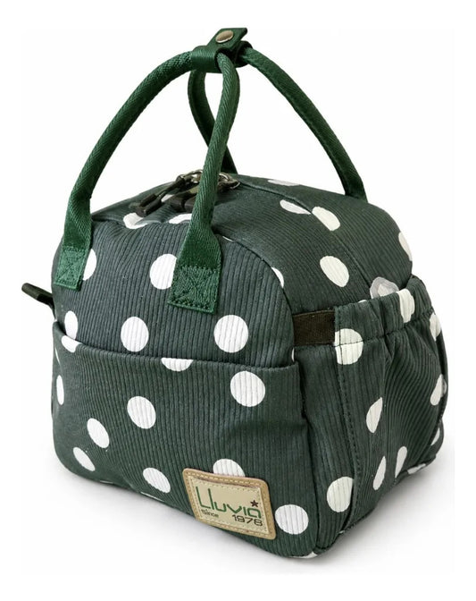 Lonchera Térmica Lluvia Verde Olivo Con Lunares Blancos