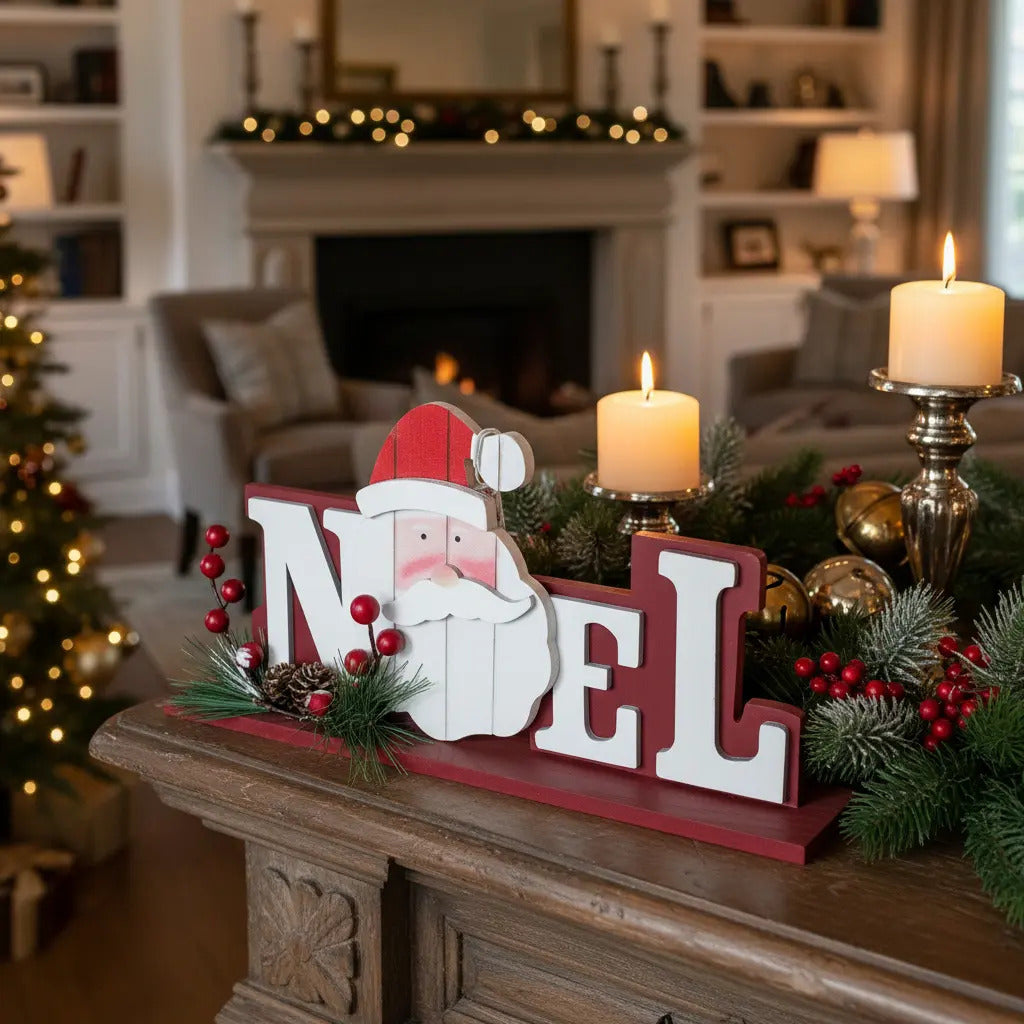 Letrero Navideño Con Figura Noel 40x2x53 Cm Marca Lluvia