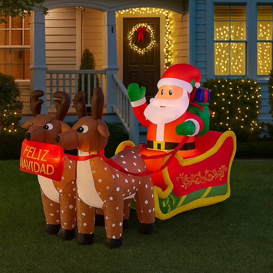 Inflable Navideño Santa Con Trineo Y Renos 150×210×90 Cm