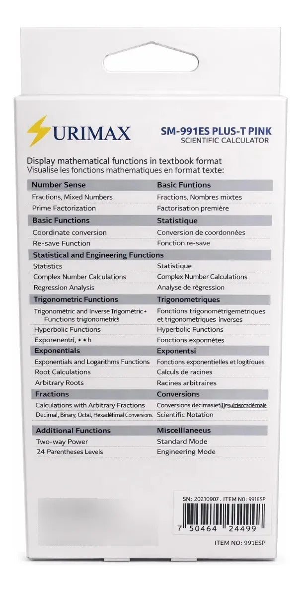 Calculadora Científica Surimax Rosa Solar 417 Funciones