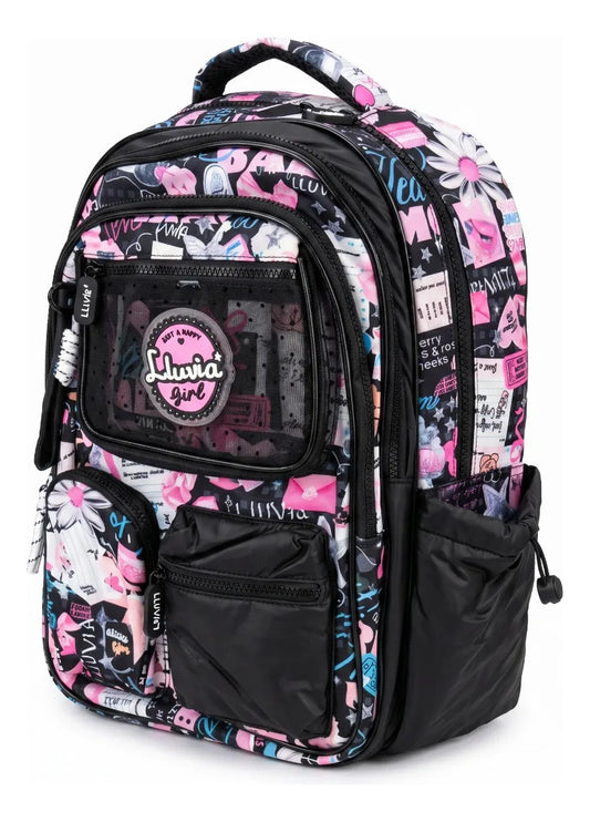 Mochila Escolar Lluvia Urban Girl Color Negro Con Rosa