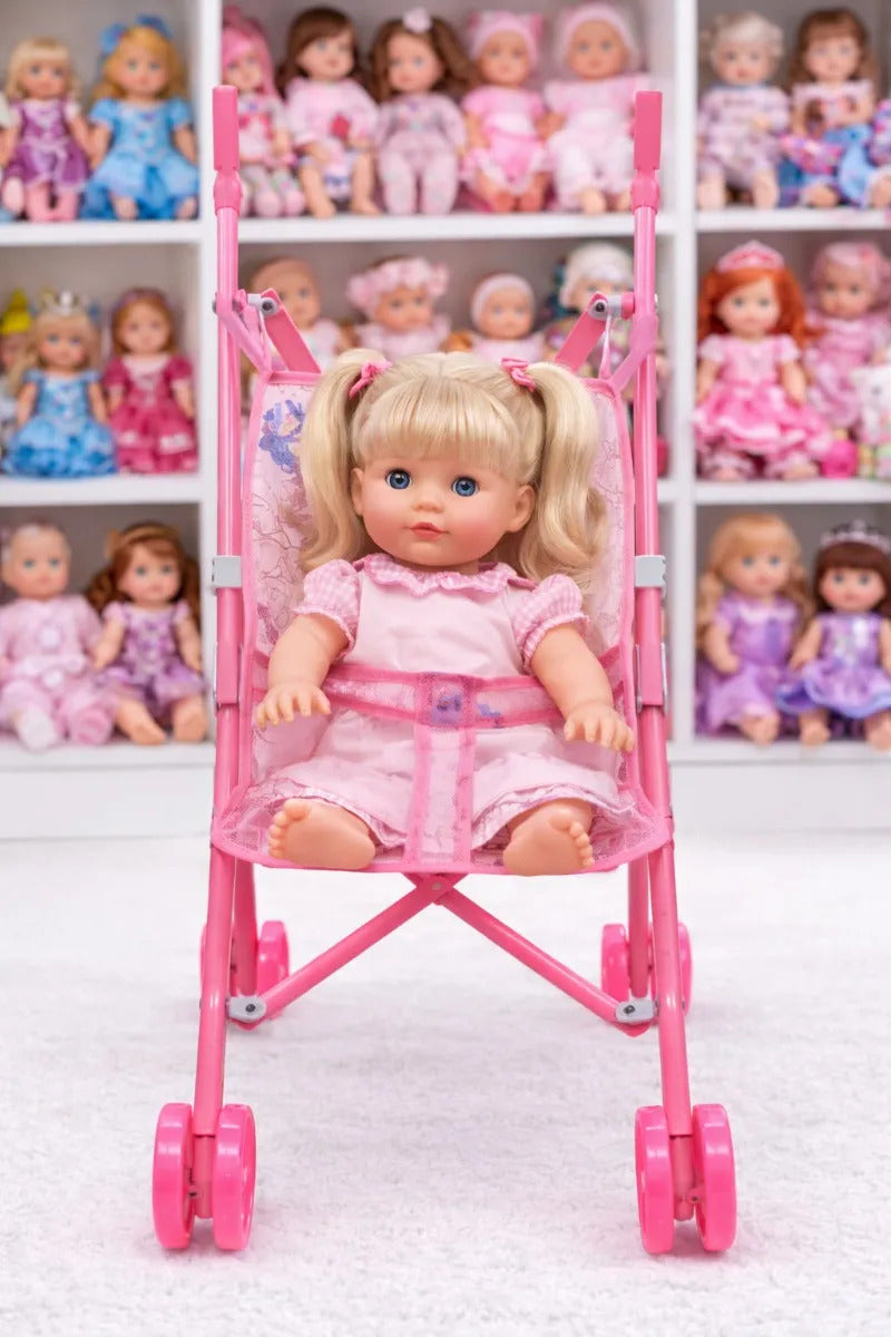 Carriola Para Muñeca Infantil Con Doble Rueda Rosa 50 Cm